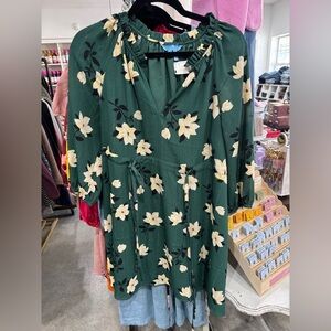 Draper James Dark Green Floral Long Sleeve Dress